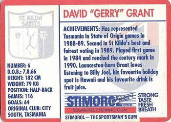 1991 Scanlens Stimorol #93 David Grant Back